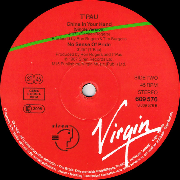 T'Pau – China In Your Hand - Afbeelding 4