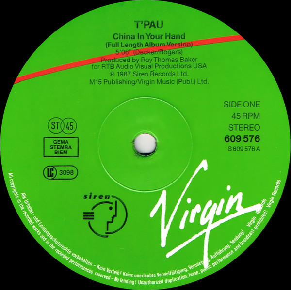 T'Pau – China In Your Hand - Afbeelding 3